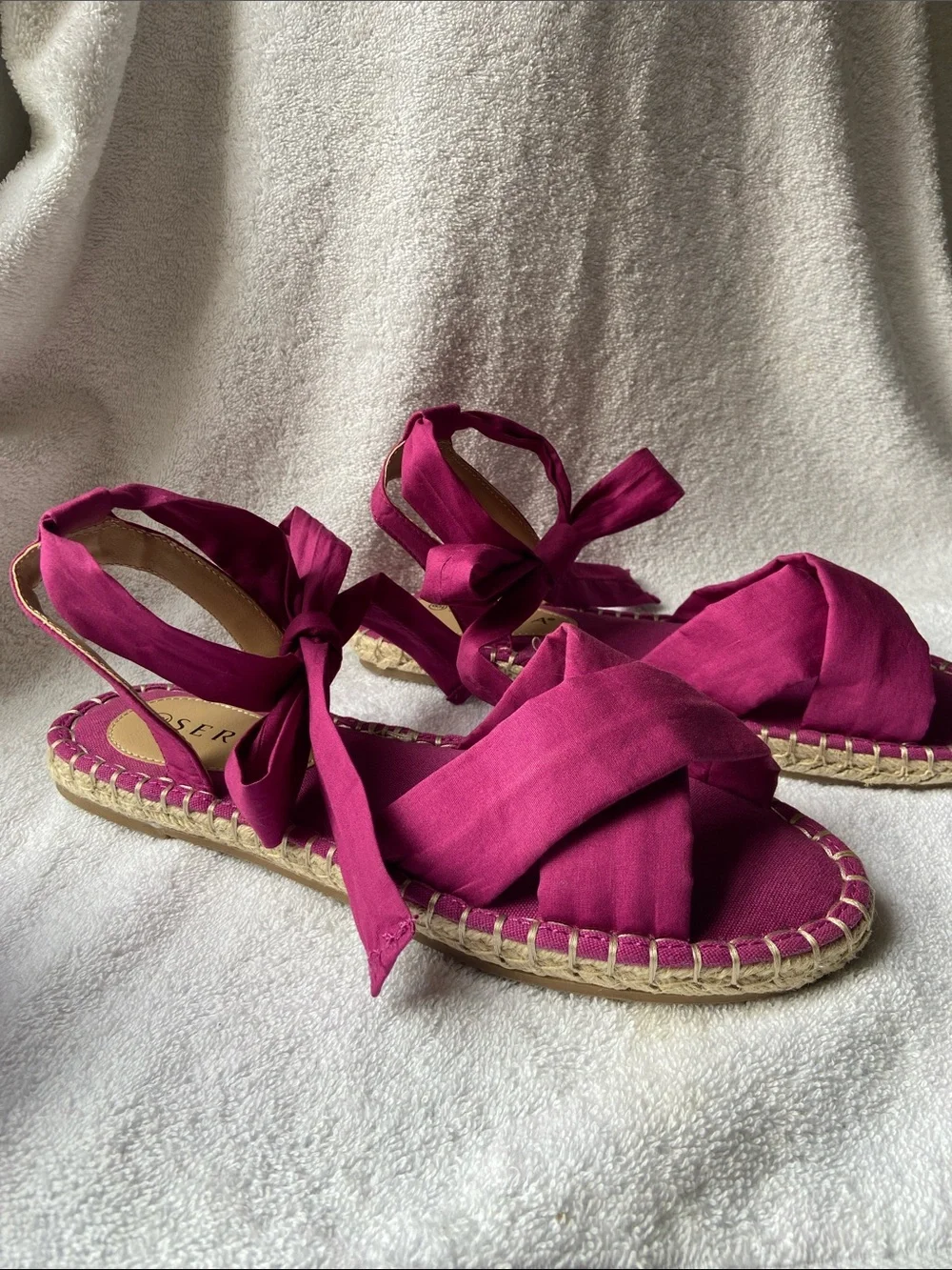 Serra Women’s Fuchsia Ankle-Tie Espadrille Jute Sole Sandals Size 8 - Picture 4 of 10